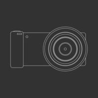 Line art mirrorless camera with wide lens front view vector