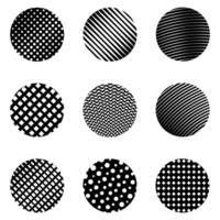 Set of abstract halftone circle patterns in black and white vector