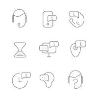 Minimalist line icons of chatbot, support, and information services vector