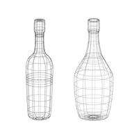 Wireframe 3D models of two glass bottles with narrow necks and rounded bases vector