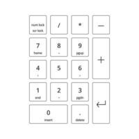 Numeric keypad layout with navigation and function keys in minimalist style vector