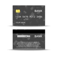 Front and back view of a modern credit card mockup with dark cocktail-themed design vector