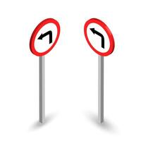3D road signs indicating left and right turn with red circle border vector