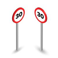 3D speed limit traffic signs indicating 30 km per hour restriction vector