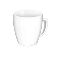 Glossy white ceramic mug with handle on white background vector