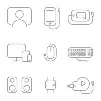Line icons of smart tech devices and digital gadgets set vector