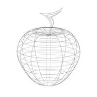 Wireframe 3D apple model with stem in black outline vector