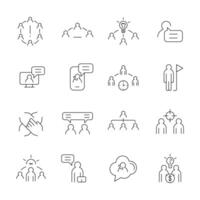 Teamwork outline icon set for presentations, website vector