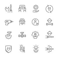 Technical support and engineering icon set in minimal line style vector