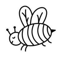 Lovely doodle honey bee in the flight with closed eyes. Adorable hand drawn bumblebee as symbol of springtime, honey, beekeeping. Childish flying honeybee insect character isolated on background vector