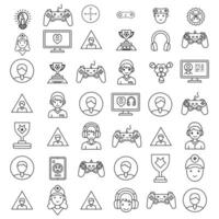 Updated gaming icon in line style. Sports and gaming line icon set on console, teddy, doodle, cup, brain, gaming controller, stick, gamepad, gadget, joypad, joystick, and technology related icon. vector