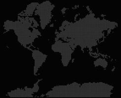 Squire shape world map halftone artistry with geographic precision, ideal for infographics or branding. Continents rendered in clean dot grids, creating a sophisticated global network visual vector