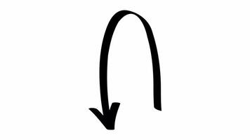 Looped 4K animation of a tall curved hand drawn arrow looping over and pointing downward, on transparent background for motion graphics use. video