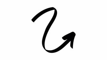 Looped 4K animation of a curved hand drawn arrow pointing upward and to the right in a sweeping motion, on transparent background. video