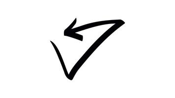 Looped 4K animation of a curved hand drawn arrow pointing up and left, forming a bold triangle like shape on a transparent background. video