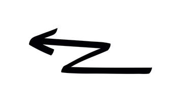 Looped 4K animation of a layered zigzag hand drawn arrow pointing to the left, with bold strokes and overlapping path, on transparent background. video