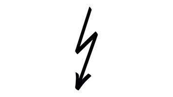 Looped 4K animation of a sharp zigzag hand drawn arrow pointing vertically downward, resembling a lightning bolt shape on transparent background. video