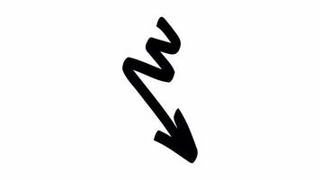 Looped 4K animation of a zigzag style hand drawn arrow pointing downward and to the right, on transparent background for motion graphics use. video