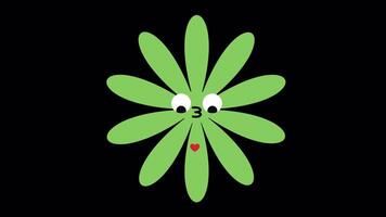 Loop frame of a cute green flower character blowing a kiss with a heart, perfect for affectionate animated stickers or reactions. video