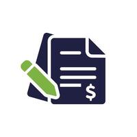 An icon symbolizing file management, featuring a document and pencil, representing financial documentation activities. Ideal for accounting, finance, and related software applications vector