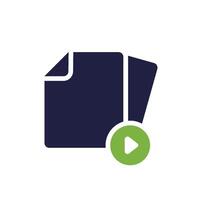 An iconic symbol representing the process of file transfer and management, which features various documents alongside a play button that ensures easy and swift access to the desired files and data vector