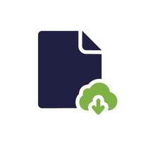 An icon that represents a document file featuring a download button, symbolizing the concept of digital downloads and various types of resources available online for users to access vector