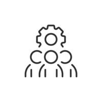This icon represents teamwork and collaboration, with individuals working together and a gear symbolizing collective effort and management, emphasizing unity for success in projects vector