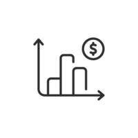 This line icon symbolizes financial growth with bar graphs and a dollar sign, making it ideal for finance, investment, and business contexts focused on achieving meaningful results over time vector