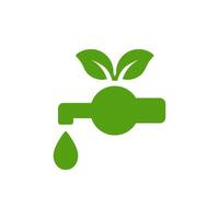 A green icon representing water conservation, featuring a faucet intertwined with vibrant leaves, symbolizing essential ecofriendly practices for sustainable water management in our environment vector