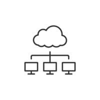 This icon vividly illustrates a cloud connecting to multiple computer screens, representing the concept of cloud computing and the functionality of interconnected networked systems used widely today vector