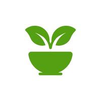 This ecology icon features a green plant in a bowl, symbolizing natures resilience and highlighting the need for sustainable practices for harmony with our environment for future generations vector