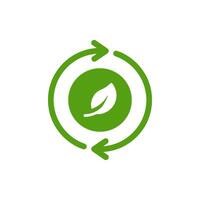This icon represents ecology, featuring a leaf encircled by arrows. It symbolizes sustainability and the circular nature of ecological practices, promoting a healthy planet and biodiversity awareness vector