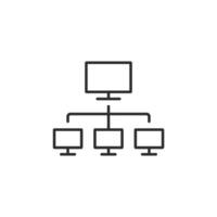 This icon symbolizes a strong work safety network with a central computer linked to multiple workstations, highlighting the importance of connectivity and communication for a safe workplace vector