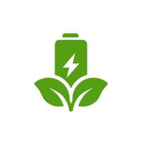 A vibrant green icon that creatively merges the symbol of a battery with fresh, green leaves, representing sustainable energy and promoting ecological awareness for a healthier and thriving planet vector