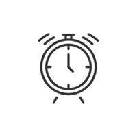 This minimalist alarm clock icon features distinct bells, a clean circular face, and precisely designed hour and minute hands, ideal for time management and scheduling applications vector