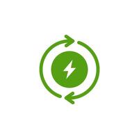 This icon represents energy recycling in an ecological context, featuring a lively green palette and arrows symbolizing sustainability, care, and responsibility for our planets future vector