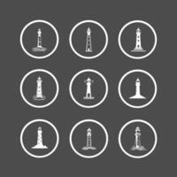A set of Tall Lighthouse Icons for Travel, Ocean, and Navigation Designs vector