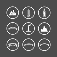 Modern Steel Bridge and tall building Icons for Infrastructure and Engineering Designs vector