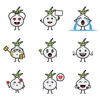 A set of onion emoticons with different expressions vector