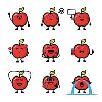 A set of apple emoticons with different expressions vector