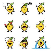 A set of lemon emoticons with different expressions vector