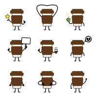 A set of coffee cup icons with different expressions vector