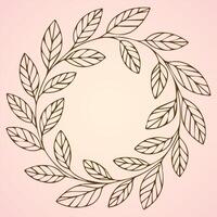 Botanical Circle background, Hand drawn leaves and Branches, Single Line Art, Elegant Decorated Frame Border, invitations greeting Card vector