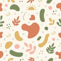 Seamless Summer Boho Abstract Pattern with Organic Shapes and Leaves vector