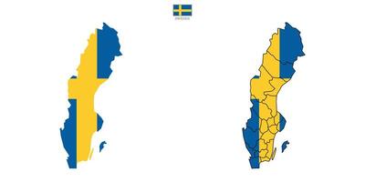 Double set map of Sweden with national flag with division to region. Sweden map isolated on white background. vector