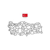 Turkey outline map with division to region. Turkey map isolated on white background. Illustration with national flag. vector