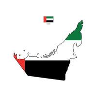 Flat UAE outline map with national flag. With black contour. UAE map isolated on white background illustration map vector