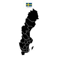 Flat Sweden map with division to region. Sweden map isolated on white background. Illustration with national flag. vector