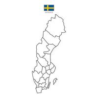 Sweden outline map with division to region. Sweden map isolated on white background. illustration map with national flag. vector