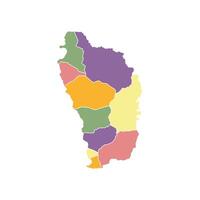 Flat colored Dominica map. Outline with division to region. Dominica map isolated on white background. Illustration with national flag. vector